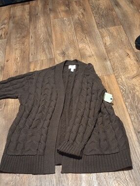 St. John's Bay Brown Cable‑Knit Open Cardigan